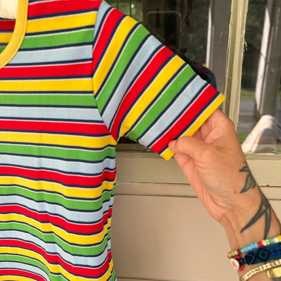70s Rainbow Ringer polyester tee- XS - Picture 6 of 7